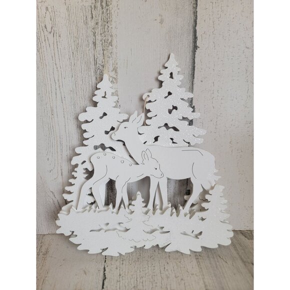 White large 3D deer white forest scenery ornament Xmas - Picture 3 of 7